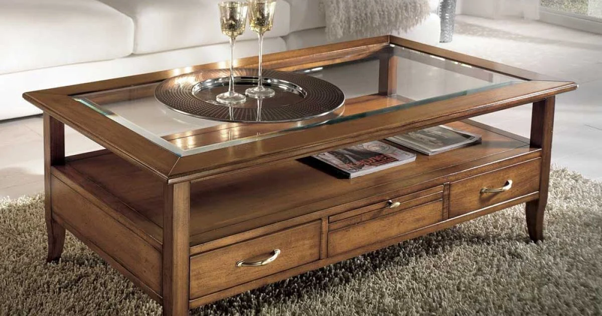 Tavolino Rettangolare con 4 Cassetti e 2 Tiretti in Legno Made in Italy - Ade