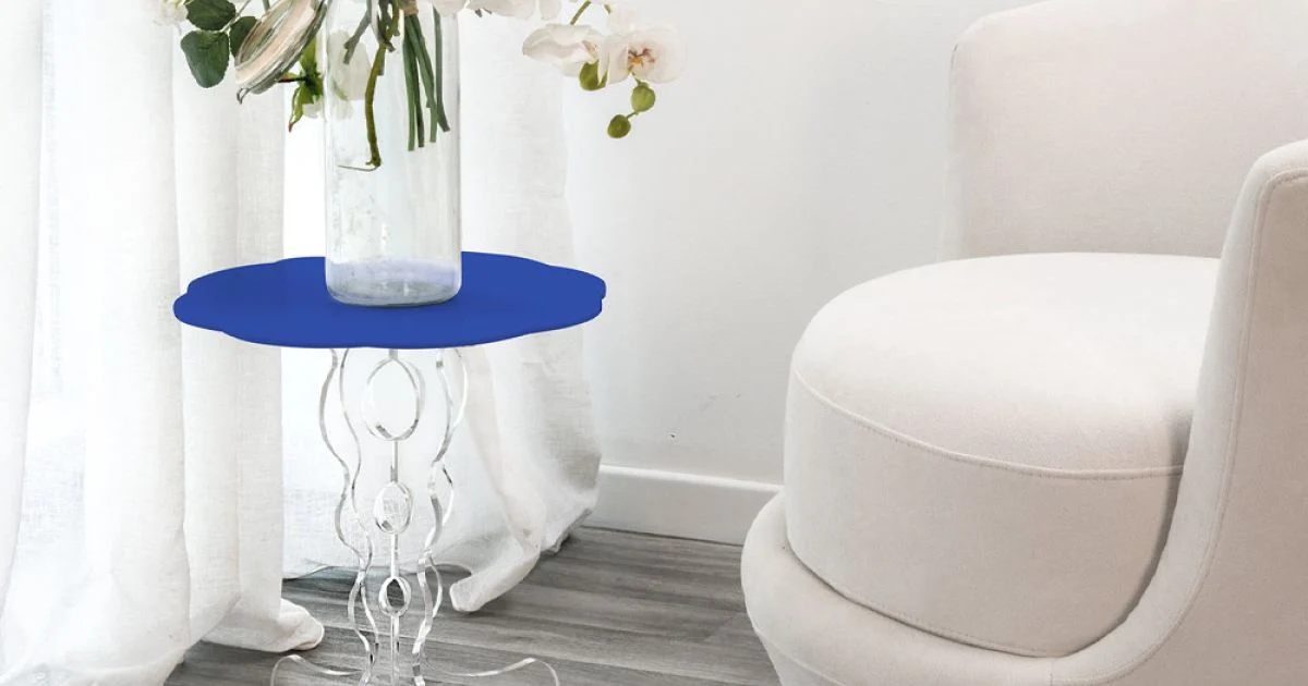Tavolino tondo blu diametro 36 cm design moderno Janis, made in Italy