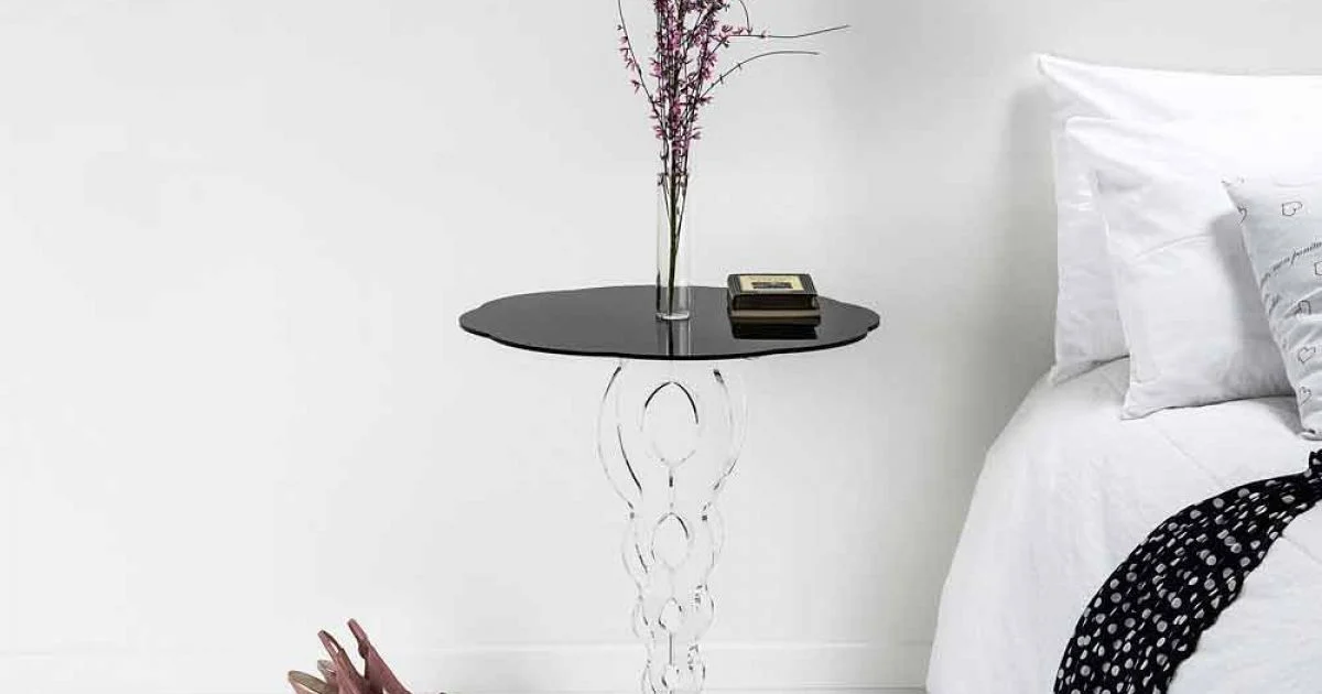Tavolino tondo nero diametro 50 cm design moderno Janis, made in Italy