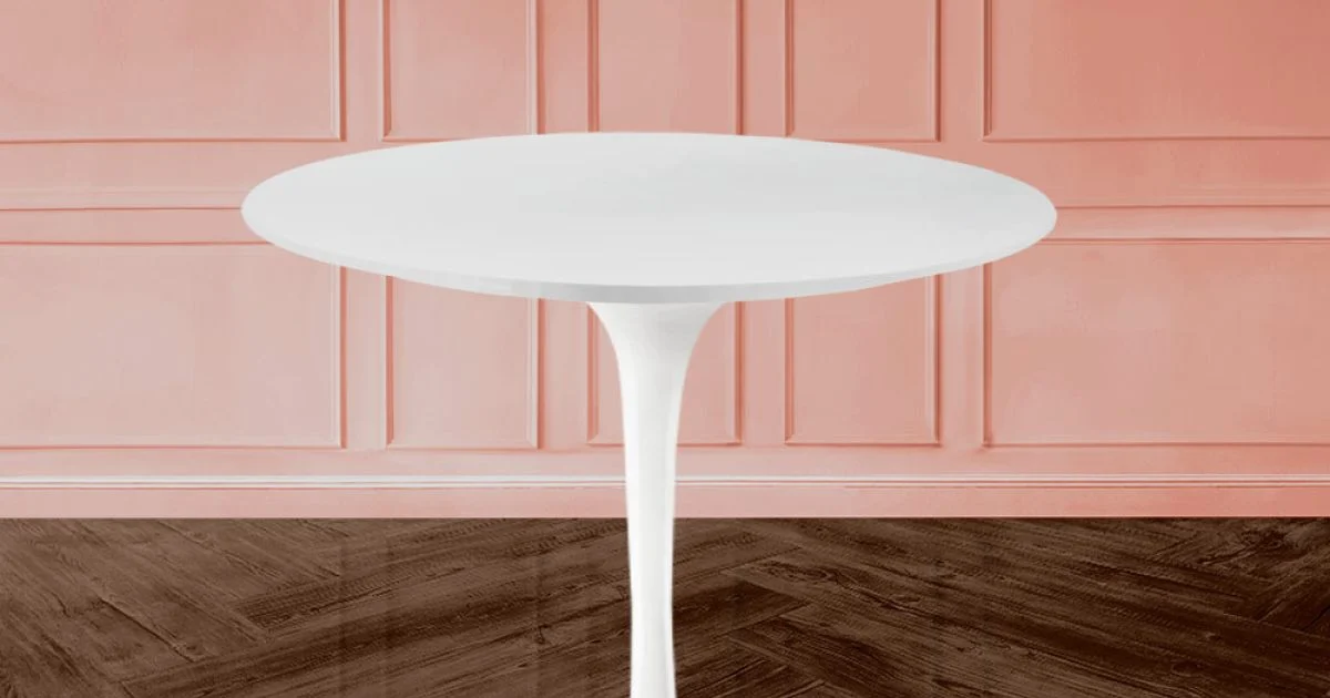 Tavolino Tulip Eero Saarinen H 39 con Piano in Laminato Liquido Bianco Made in Italy - Scarlet