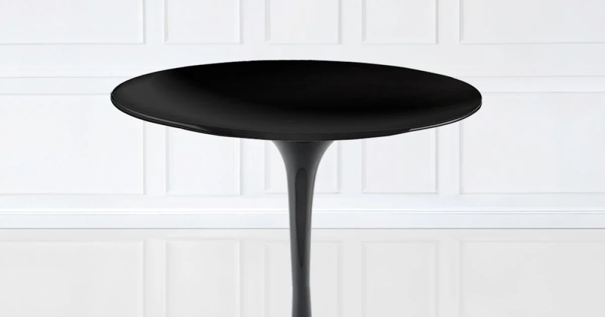 Tavolino Tulip Eero Saarinen H 39 con Piano in Laminato Liquido Nero Made in Italy - Scarlet