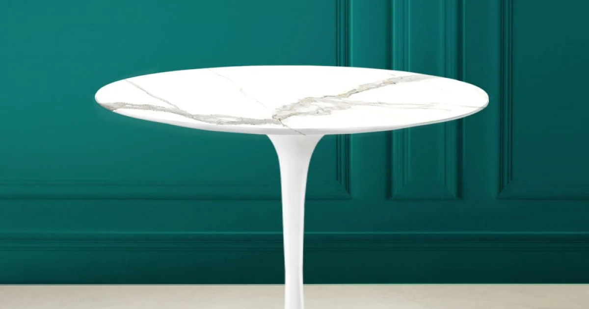 Tavolino Tulip Eero Saarinen H 41 in Ceramica Calacatta Michelangelo - Scarlet