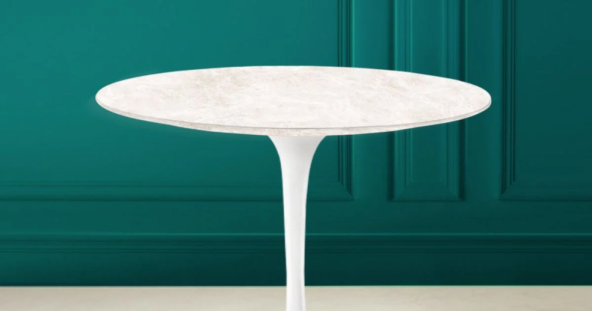 Tavolino Tulip Eero Saarinen H 41 in Ceramica Diamond Cream Made in Italy - Scarlet