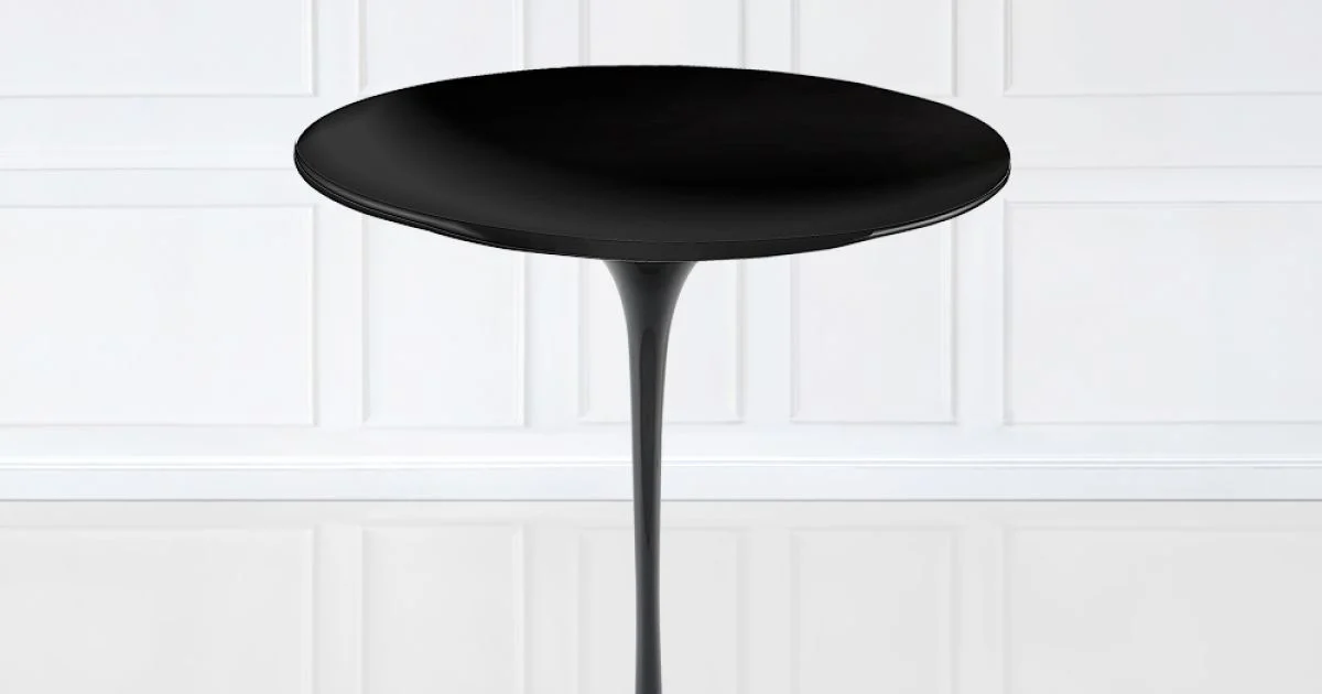 Tavolino Tulip Eero Saarinen H 52 con Piano in Laminato Liquido Nero Made in Italy - Scarlet