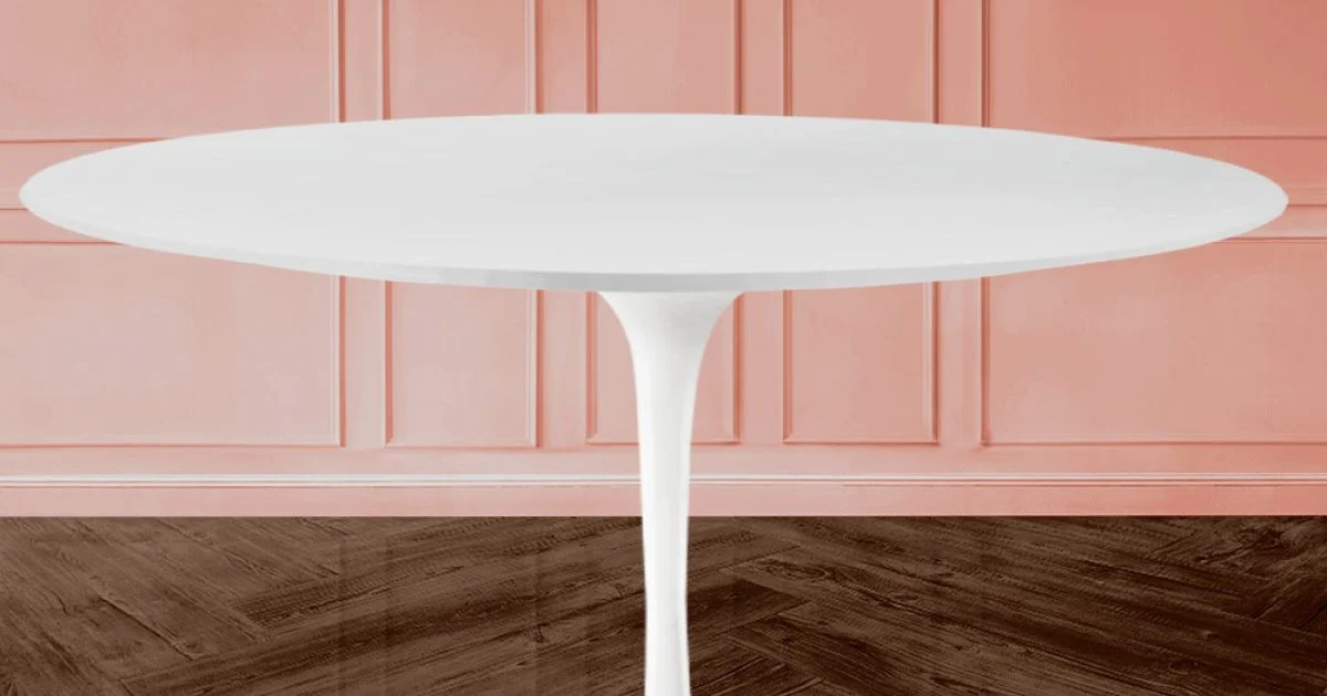 Tavolino Tulip Saarinen H 41 con Piano Ovale in Laminato Liquido Bianco Made in Italy - Scarlet