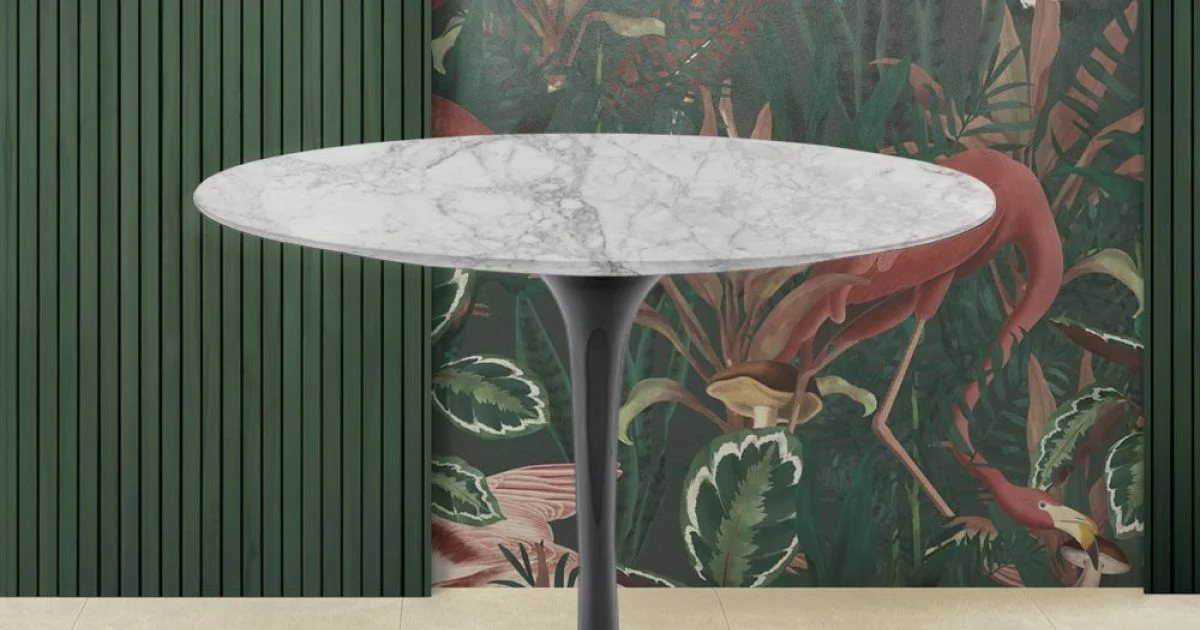 Tavolino Tulip Saarinen H 41 Rotondo con Piano in Marmo Arabescato Made in Italy - Scarlet