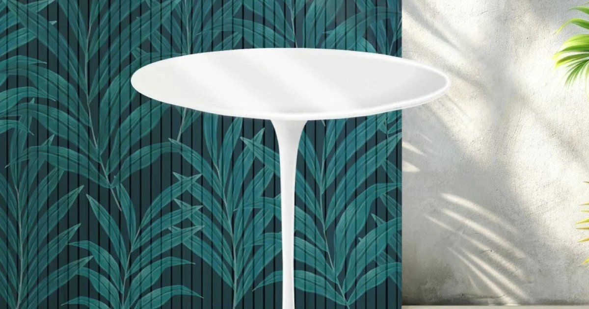 Tavolino Tulip Saarinen H 52 cm in Ceramica Florim Bianco Lucido - Scarlet