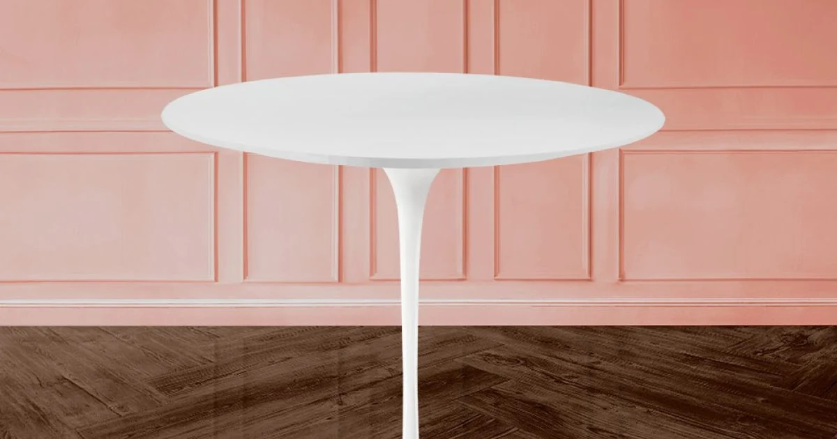 Tavolino Tulip Saarinen H 52 con Piano Ovale in Laminato Liquido Bianco Made in Italy - Scarlet