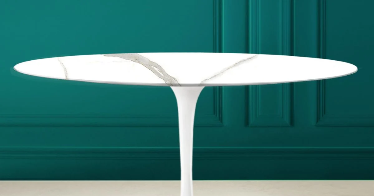 Tavolino Tulip Saarinen Ovale H 41 in Calacatta Michelangelo Made in Italy - Scarlet