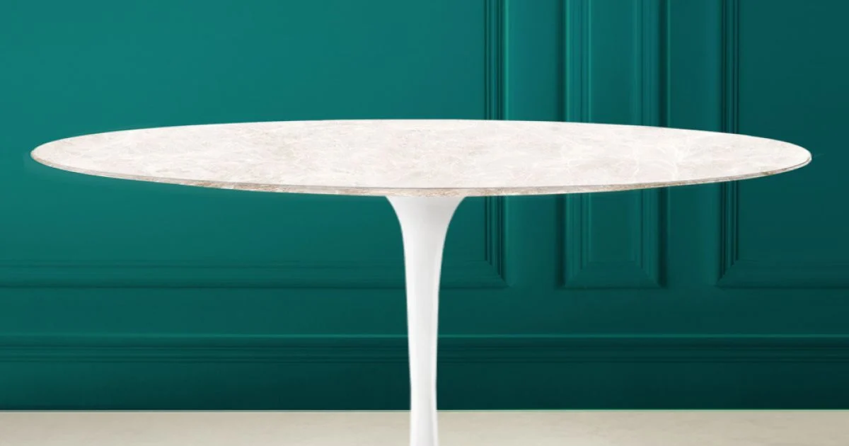 Tavolino Tulip Saarinen Ovale H 41 in Ceramica Diamond Cream Made in Italy - Scarlet