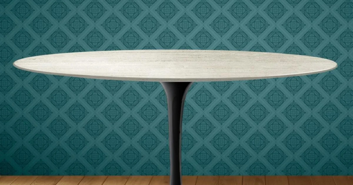 Tavolino Tulip Saarinen Ovale H 41 in Ceramica Marmorio Made in Italy - Scarlet