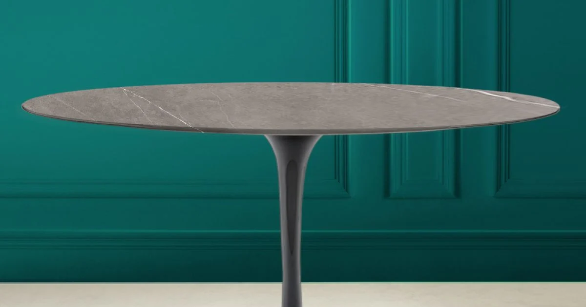 Tavolino Tulip Saarinen Ovale H 41 in Ceramica Pietra Grey Made in Italy - Scarlet