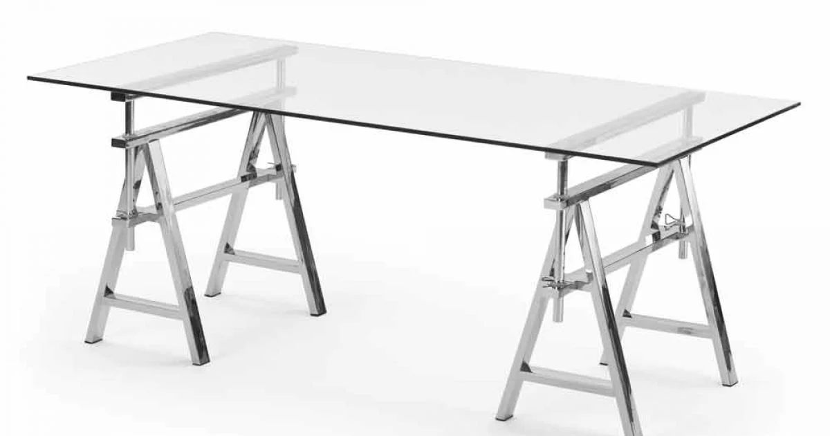 Tavolo acciaio/vetro altezza regolabile (L190xH72/74/78xP90cm) Cristal