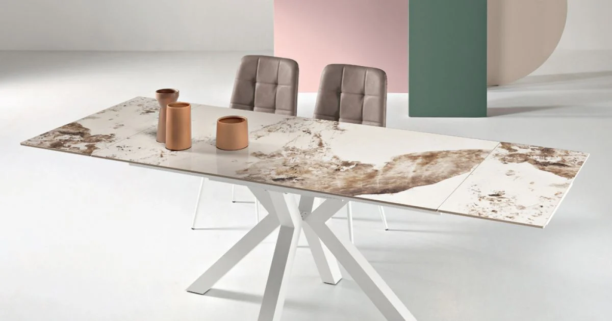 Tavolo Allungabile 160/240x91 cm in Pietra Sinterizzata Effetto Marmo - Palazzo