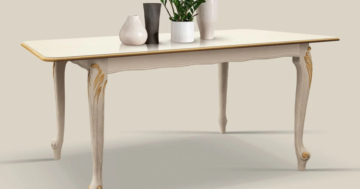 Tavolo Allungabile a 220 cm in Legno Bianco e Oro Made in Italy - Luxury