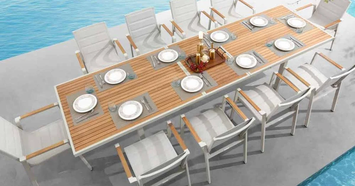 Tavolo Allungabile a 340 cm da Esterno in Alluminio e Piano in Teak - Bilel