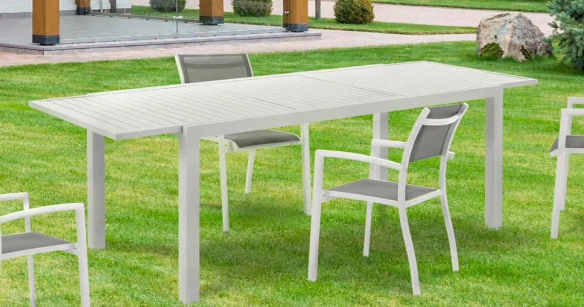 Tavolo Allungabile da Giardino con Piano e Base in Alluminio Bianco - Parler