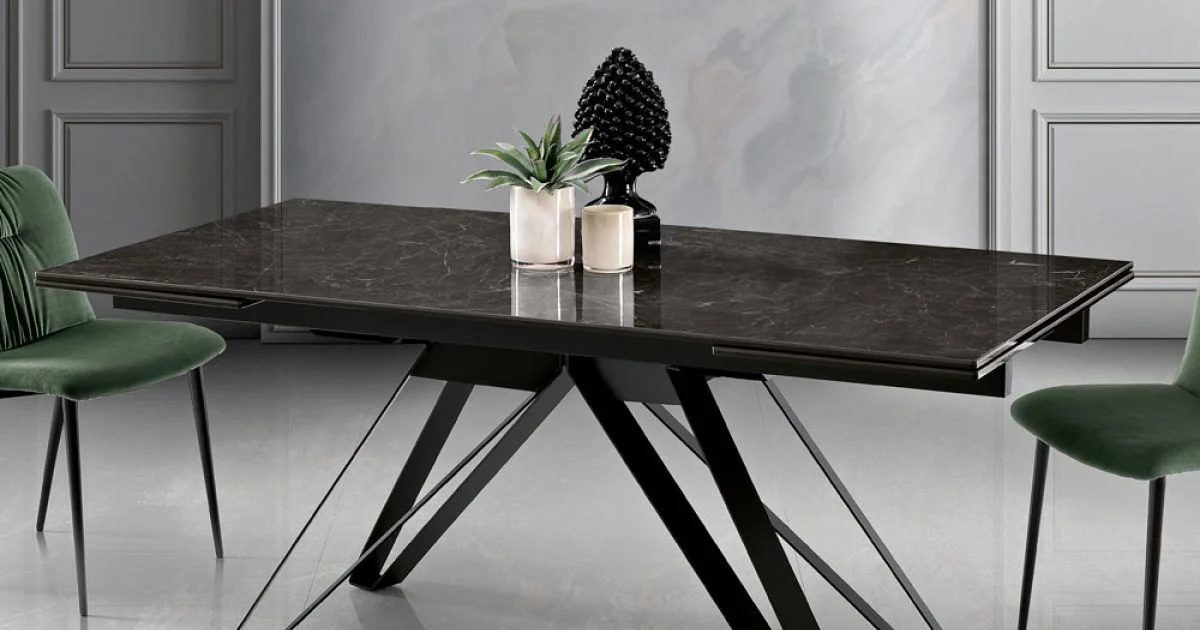 Tavolo Allungabile da Soggiorno in Metallo e Vetroceramica Made in Italy - Meluso