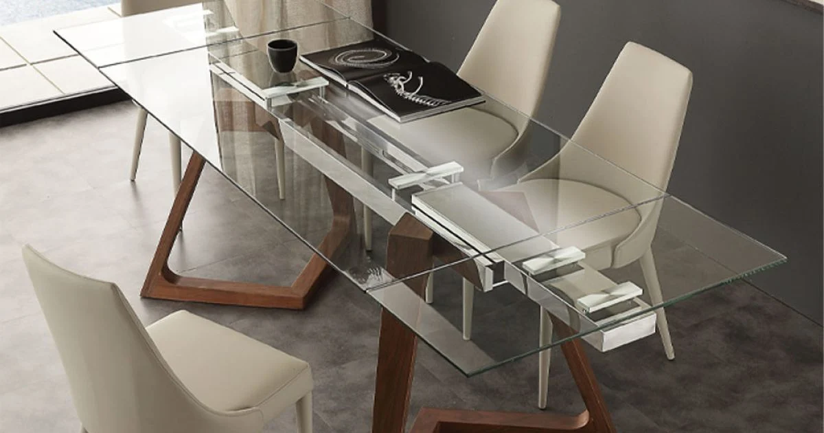 Tavolo allungabile di design con piano in vetro temperato Iside