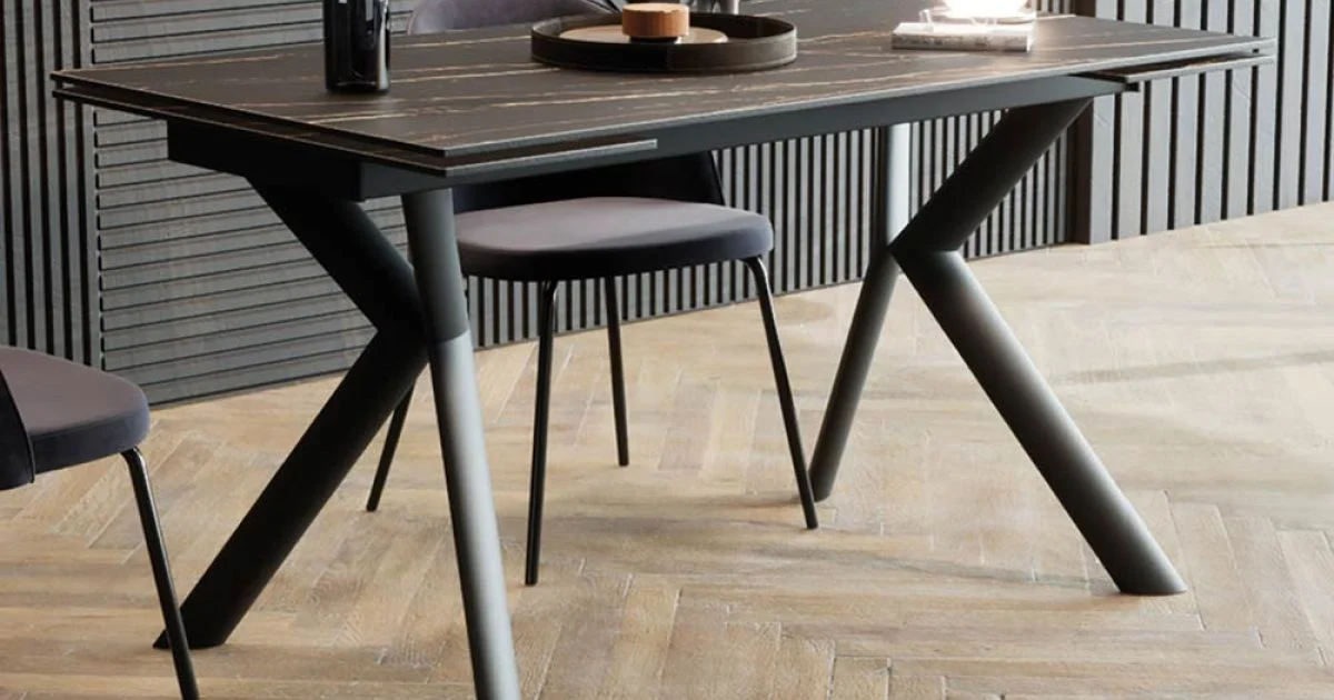 Tavolo Allungabile Fino 200 cm Base in Metallo e Piano in Gres - Norris