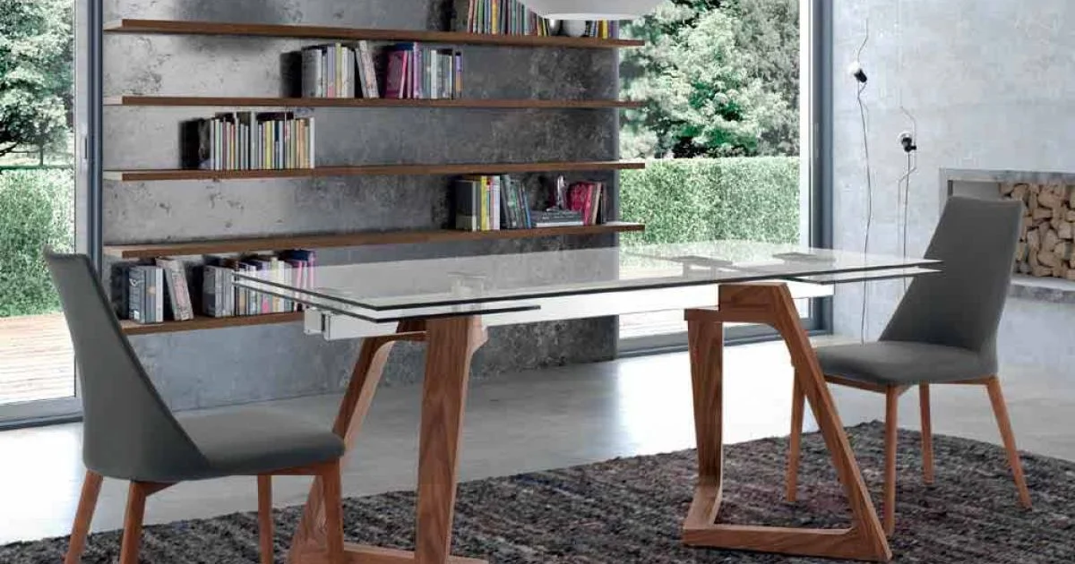 Tavolo Allungabile Fino a 280 cm in Vetro e Legno Impiallacciato – Eugrafo