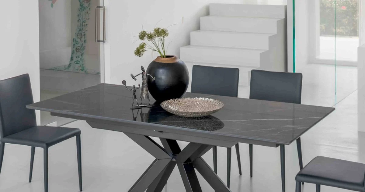Tavolo Allungabile in Ceramica Calacatta Black Lucidato Starlit - Balia