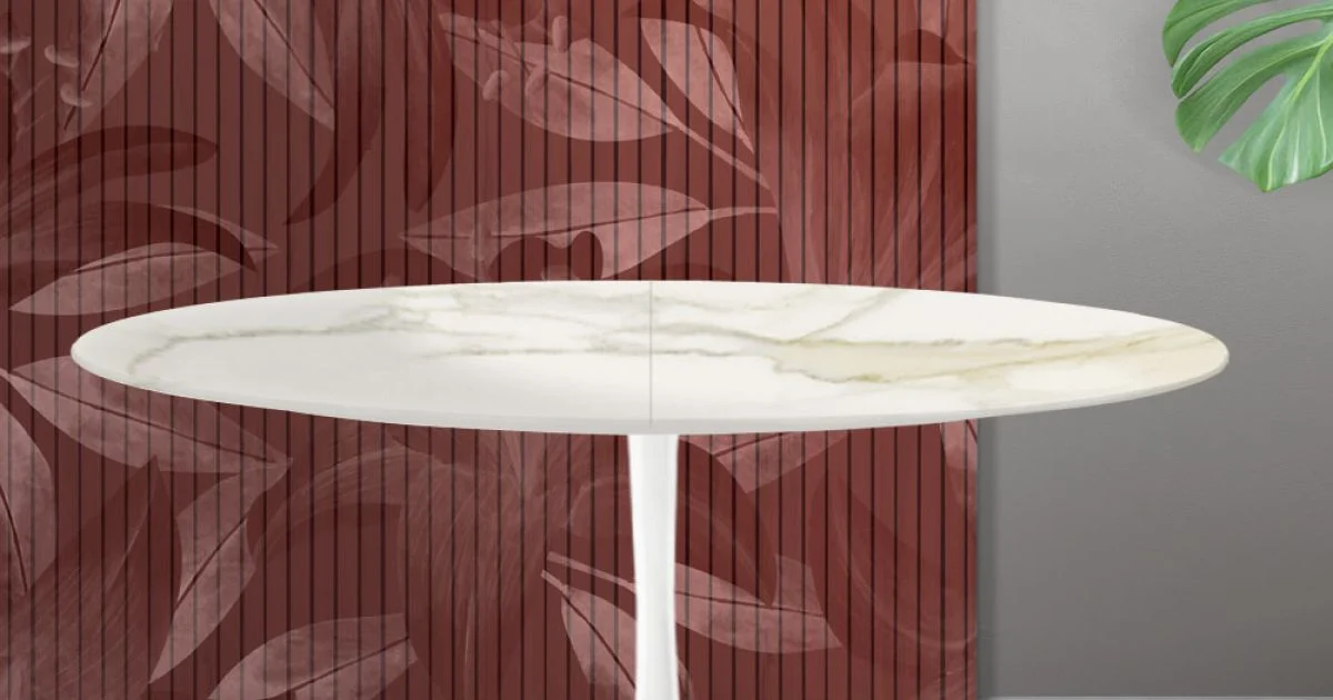 Tavolo Allungabile Tulip Saarinen H 74 cm in Ceramica Florim Calacatta Gold Opaco - Scarlet