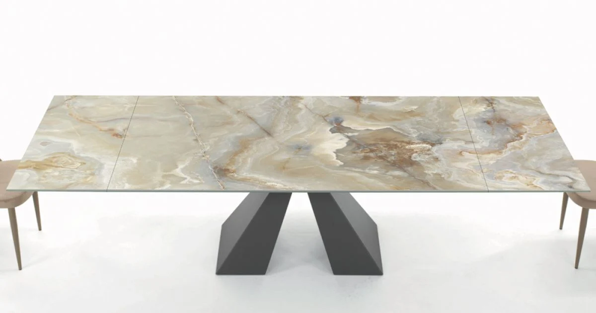 Tavolo con Allunghe Integrate e Base in Acciaio Visone Made in Italy - Dalmata