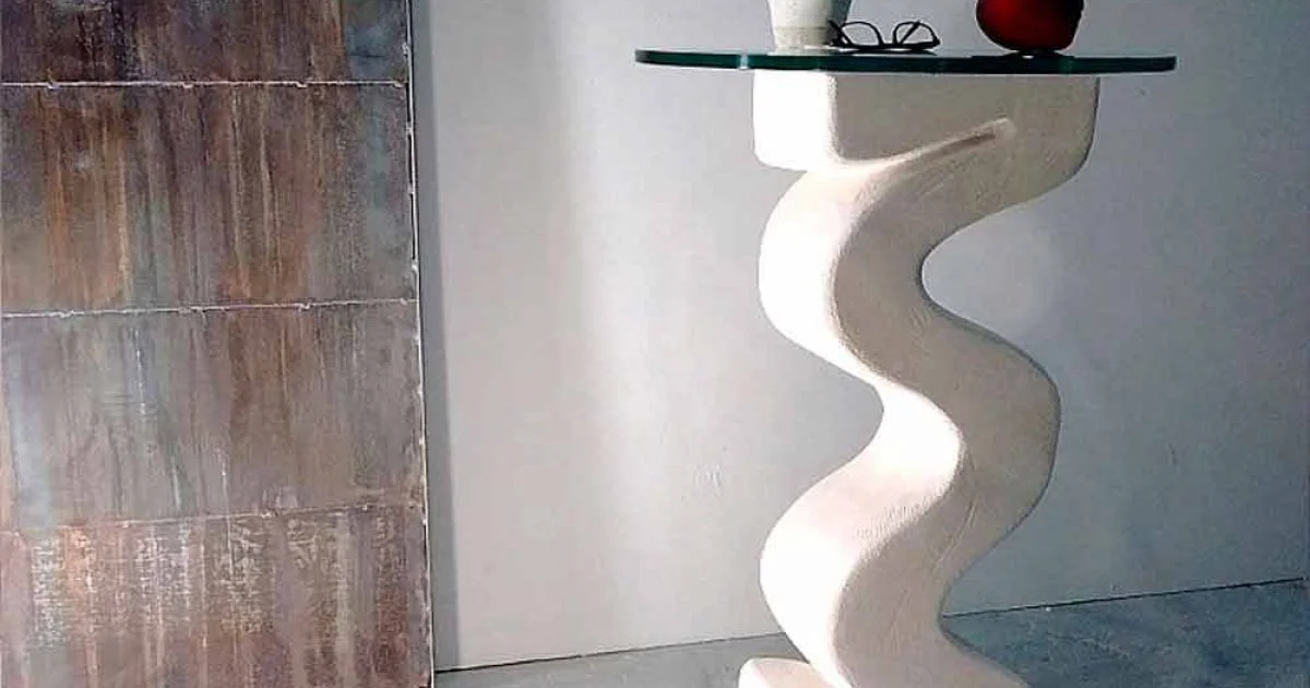 Tavolo consolle tondo in Pietra di Vicenza scolpita a mano Babylas