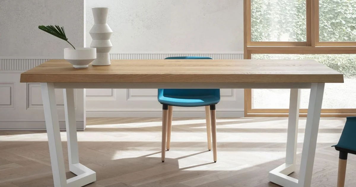 Tavolo da Cucina Fisso in Metallo e Piano in Legno Made in Italy - Bastiano
