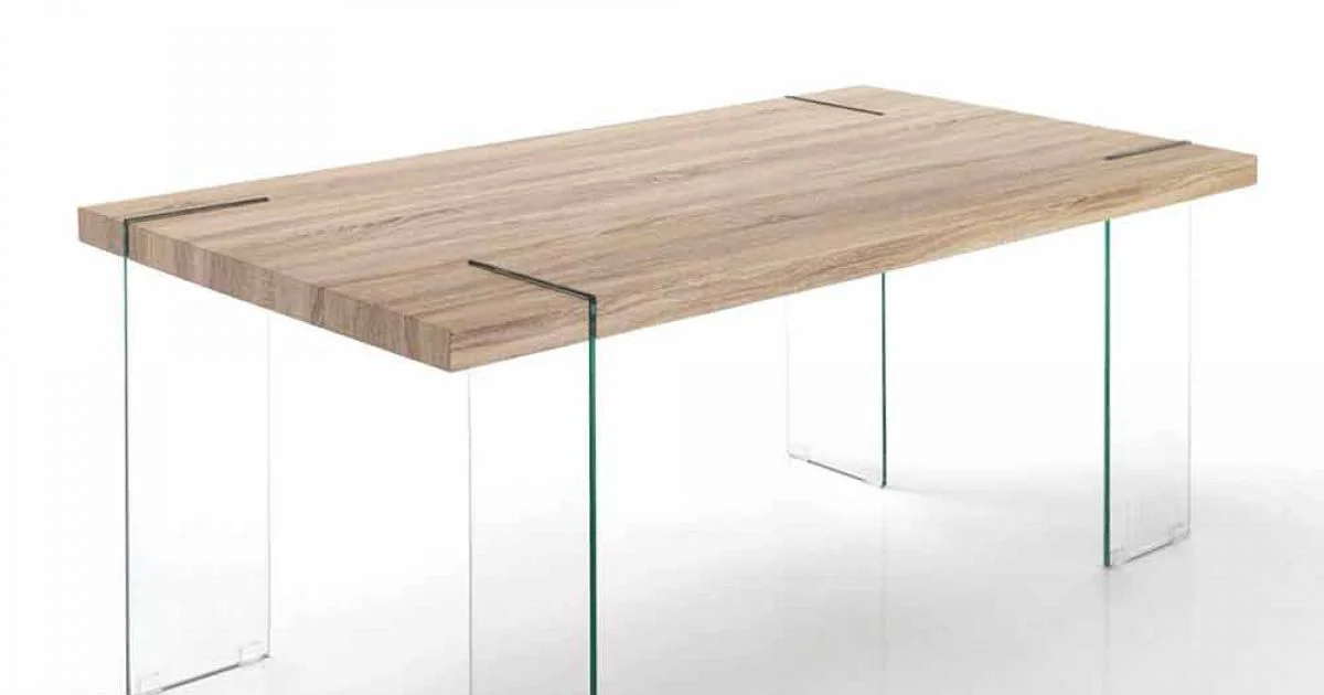 Tavolo da Cucina Moderno con Piano in Mdf e Base in Vetro - Joey