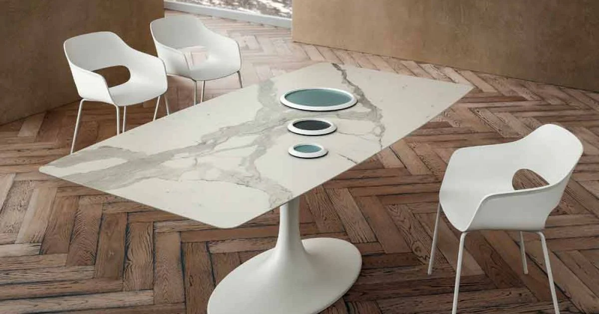Tavolo da Pranzo a Botte in Laminam e Marmo Sintetico Made in Italy - Brontolo