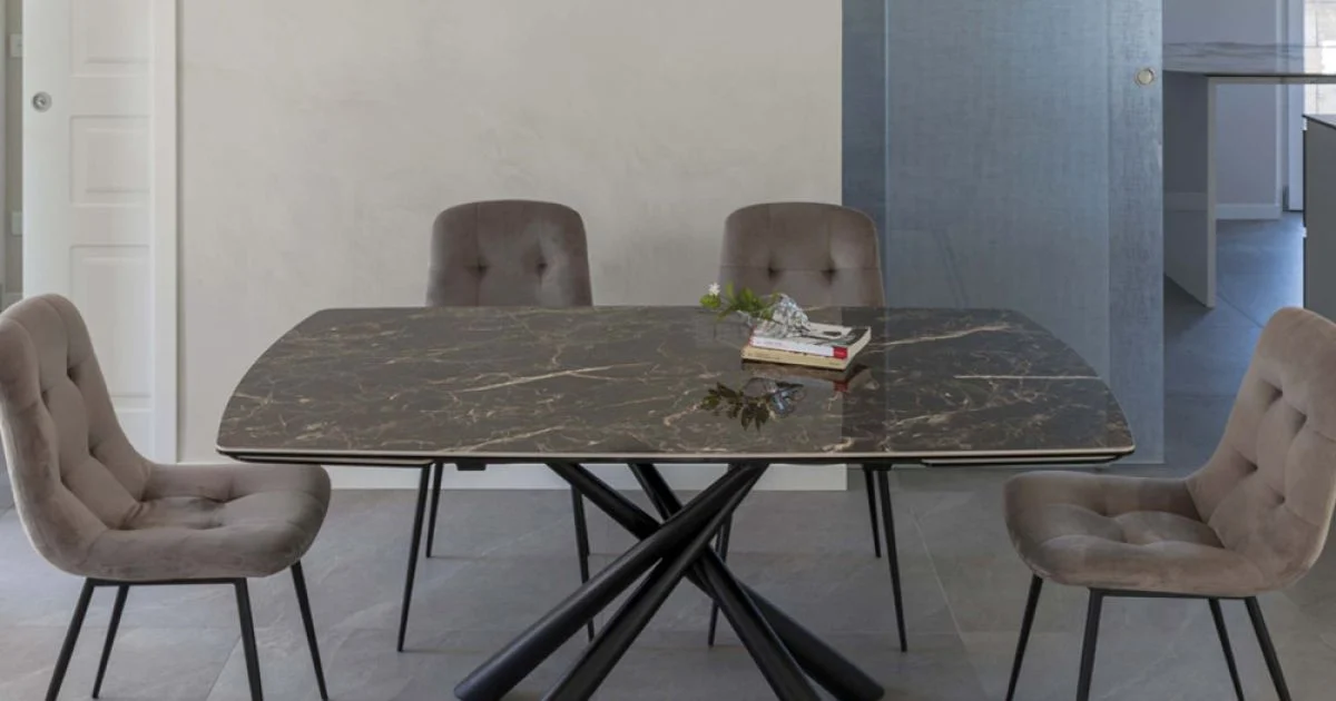 Tavolo da Pranzo Allungabile a 230 cm in Vetroceramica e Metallo - Kinari