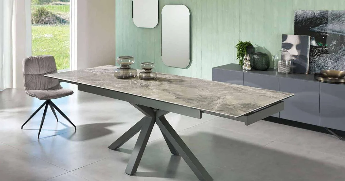 Tavolo da Pranzo Allungabile Fino a 240 cm in Metallo e Ceramica - Laryssa