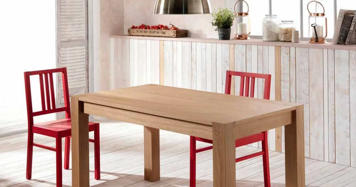 Tavolo da pranzo allungabile in legno di rovere Fedro, made in Italy