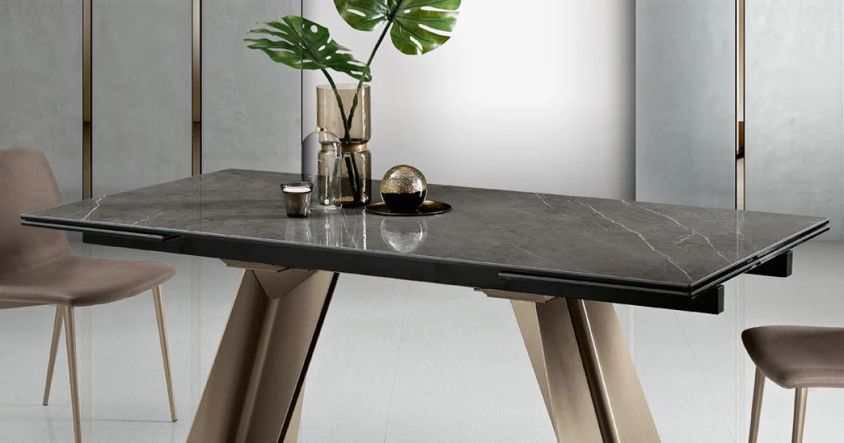 Tavolo da Pranzo Allungabile in Metallo e Vetroceramica Made in Italy - Circe