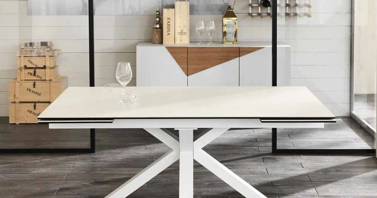 Tavolo da pranzo allungabile in vetro ceramica, l.160/240xp.90 cm, Bacco
