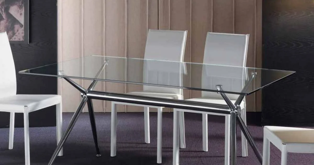 Tavolo da pranzo con piano in vetro temperato trasparente - Thor