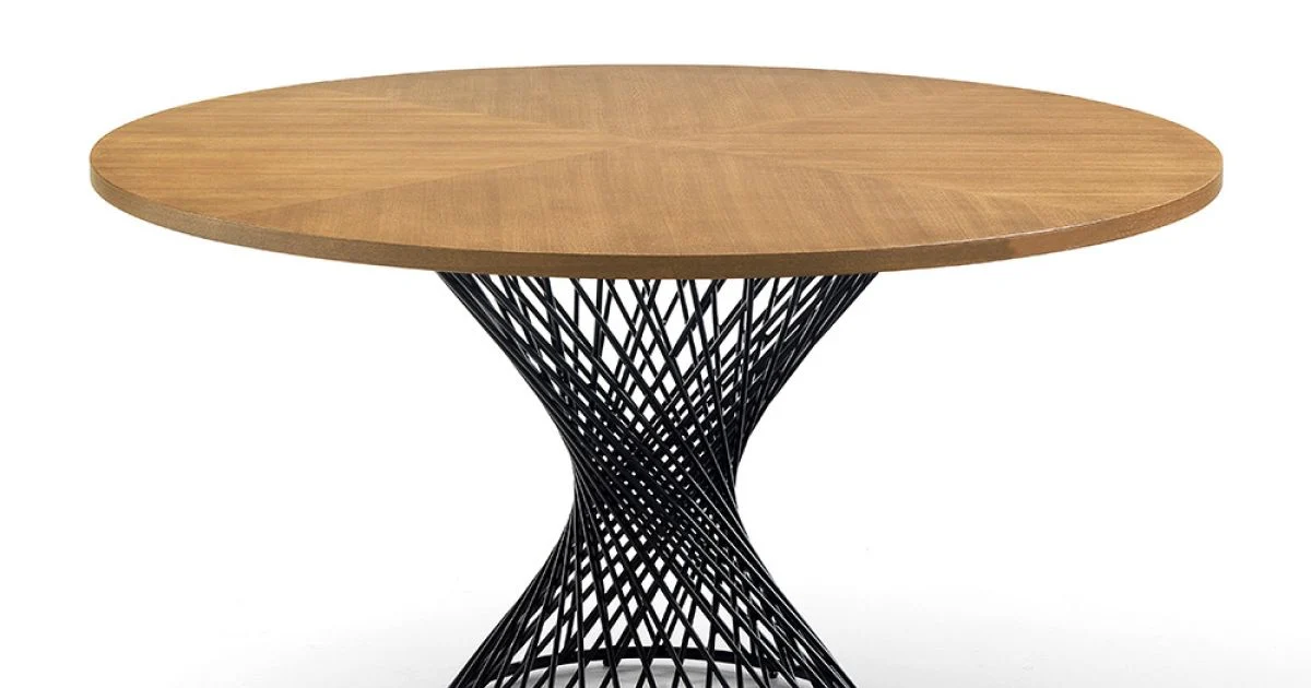 Tavolo da Pranzo con Piano Rotondo in Mdf Impiallacciato Rovere - Emmanuel