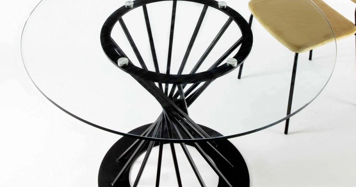 Tavolo da Pranzo con Piano Rotondo in Vetro Temperato e Base in Acciaio - Mileto