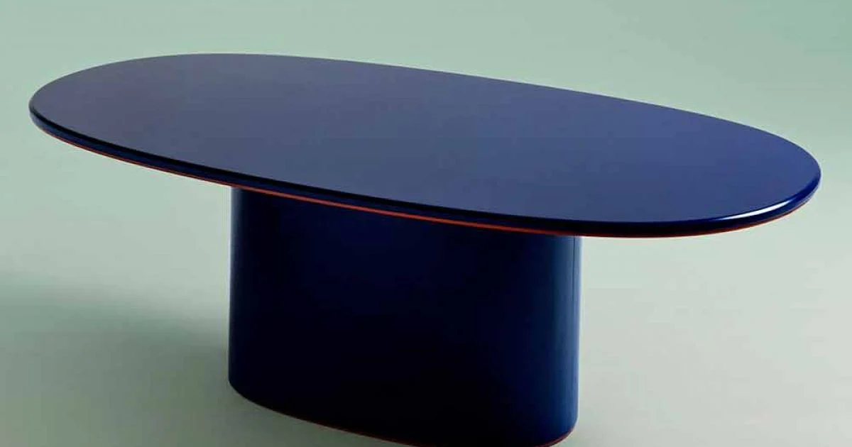 Tavolo da Pranzo Design Moderno Ovale in MDF Blu e Rame Made in Italy - Oku