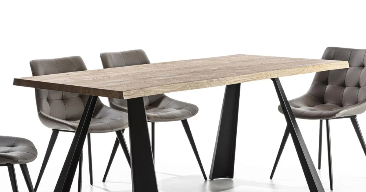 Tavolo da Pranzo Fisso Base Metallo e Piano Impiallacciato Rovere - Termoli