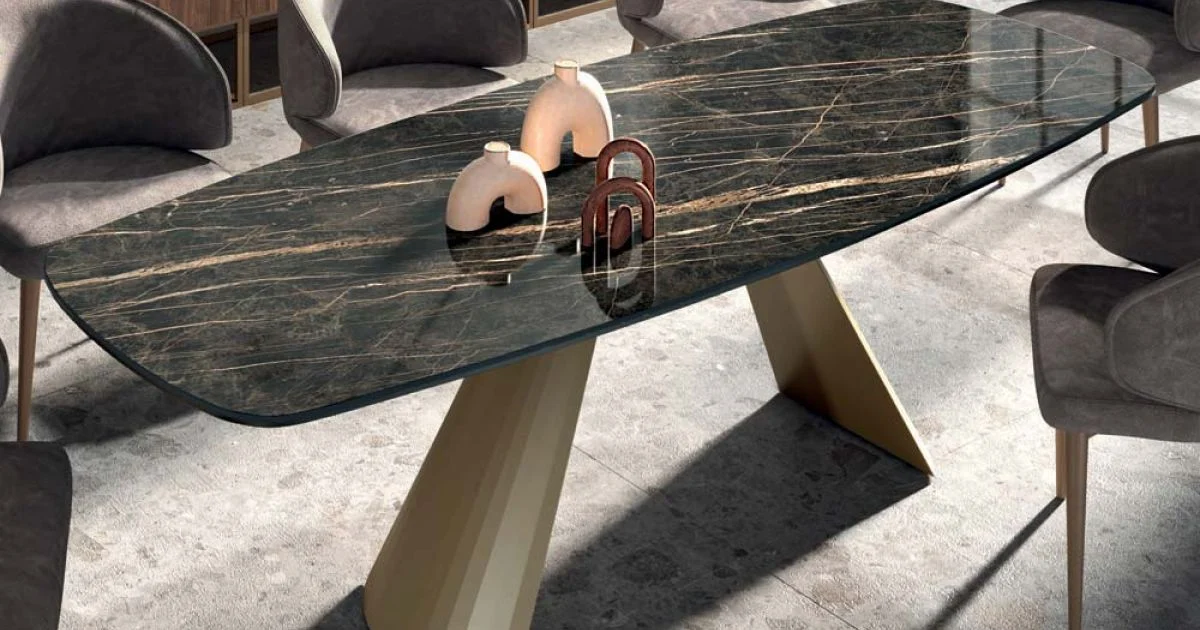 Tavolo da Pranzo Fisso con Piano a Botte in Ceramica Made in Italy - Occhiali