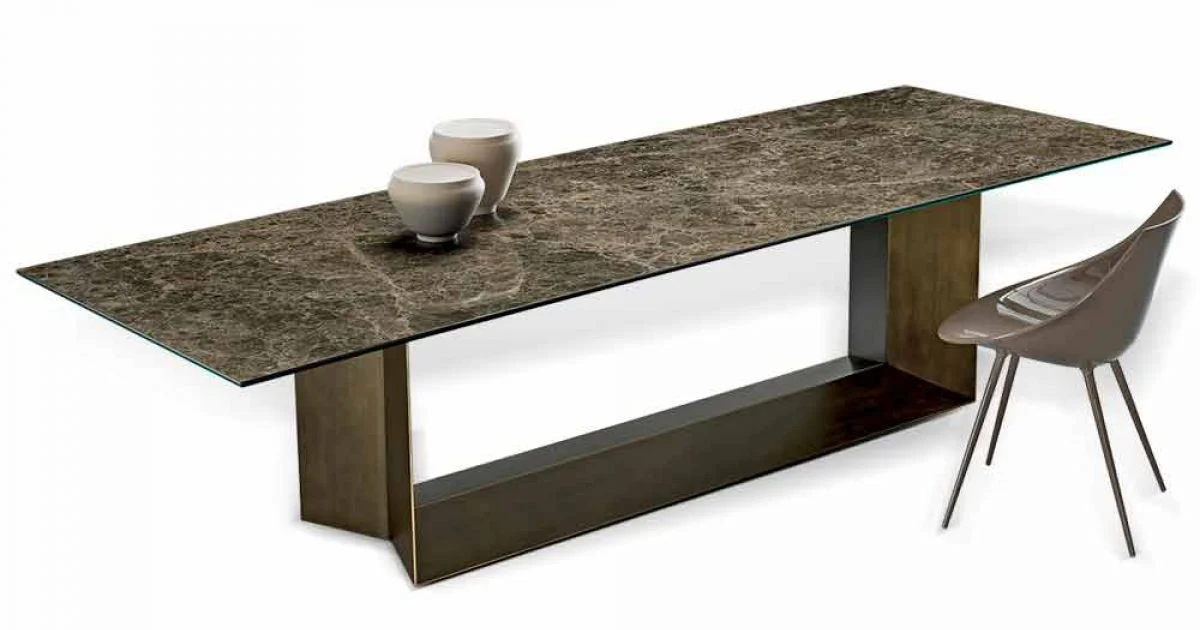 Tavolo da Pranzo in Ceramica Emperador e Metallo Bronzo Made in Italy – Moro