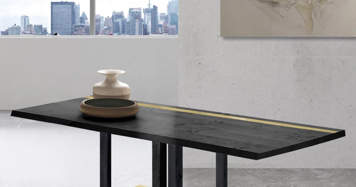 Tavolo da Pranzo in Legno di Rovere Nodato e Elementi Metallici Made in Italy - Giusy
