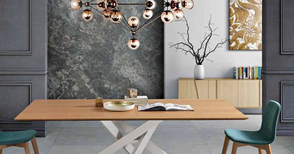 Tavolo da pranzo in legno MDF e metallo moderno made in Italy, Dionigi