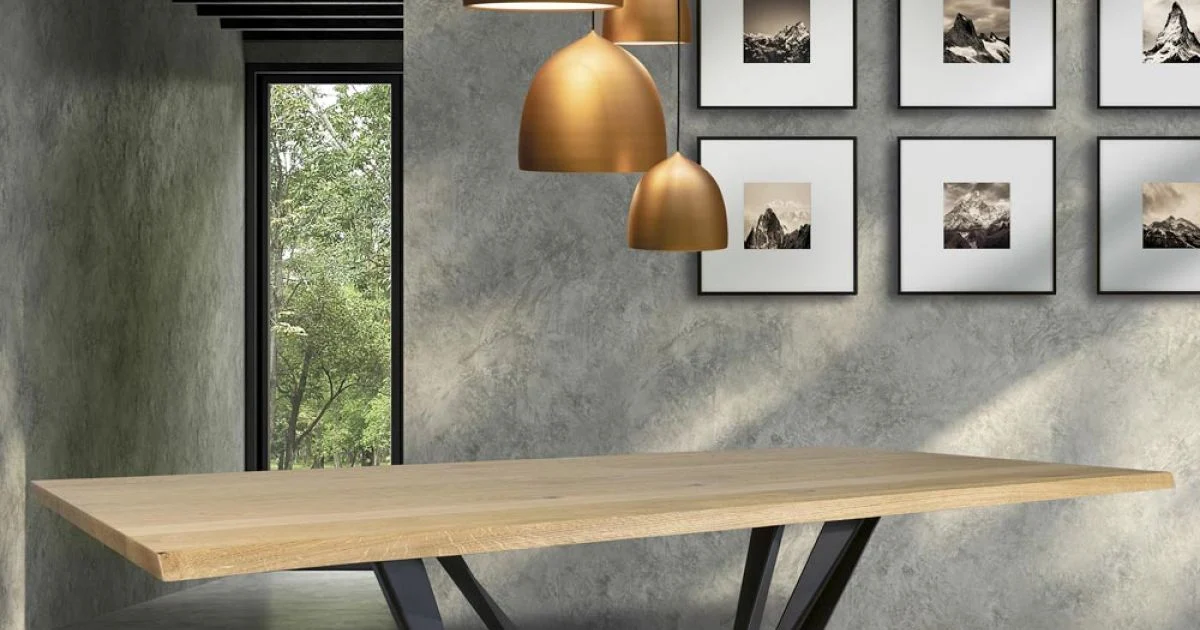 Tavolo da Pranzo in Legno Rovere e Metallo Color Grigio Ferro Made in Italy - Patty