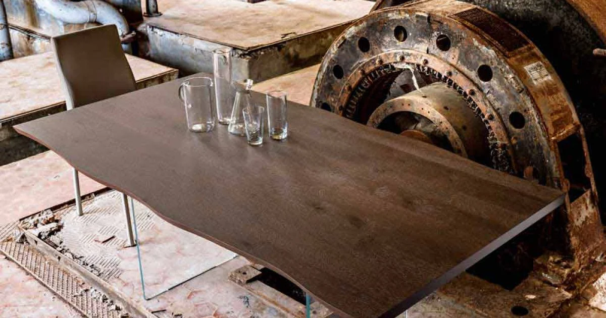 Tavolo da pranzo moderno 100x200cm in legno con gambe in vetro Flora