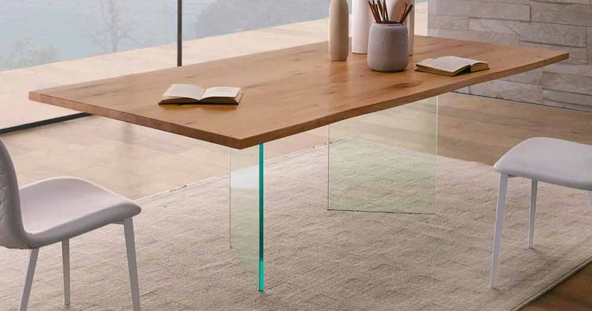 Tavolo da Pranzo in Rovere Nodato e Vetro Alta Qualità Made in Italy - Sibillo