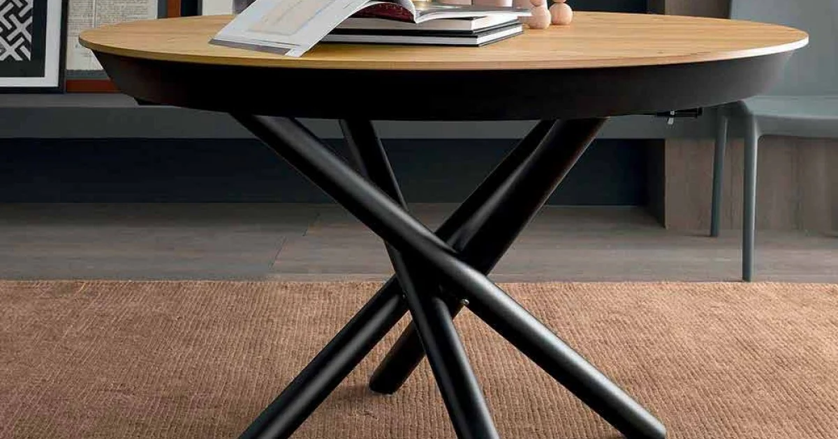 Tavolo da Pranzo Rotondo Allungabile con Piano in Legno Made in Italy - Crodino